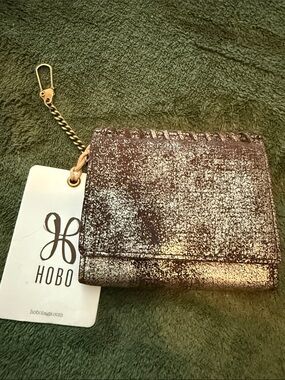 HOBO Metallic Leather Card Case Wallet NWT Bronze Gold Compact Wallet